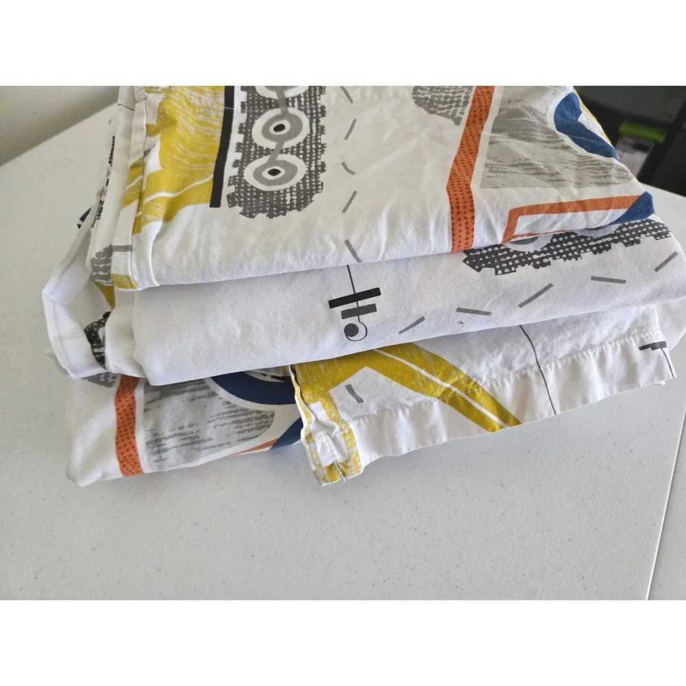 The Company Store Kids Twin Sheet Set Construction Vehicle Organic Cotton Trucks
